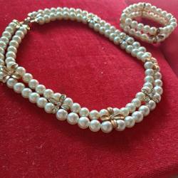 İnci Kolye ve Bileklik Seti,altın aparatlı