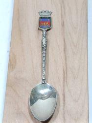 K31----GÜMÜŞ KAPLAMA MİNELİ PARİS HATIRA ÇAY KAŞIĞI