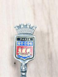 K31----GÜMÜŞ KAPLAMA MİNELİ PARİS HATIRA ÇAY KAŞIĞI