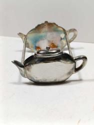 P88---ALMAN GÜMÜŞÜ DEMLİK DEKORLU ÇAY PAKETİ TUTUCUSU