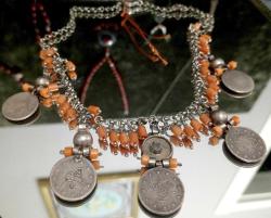 MERCAN TAŞLI OSMANLI GÜMÜŞ KOLYE  UZUNLUK 25 CM