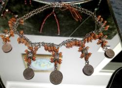 MERCAN TAŞLI OSMANLI GÜMÜŞ KOLYE  UZUNLUK 25 CM