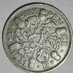 LOT.8 » İNGİLTERE  1931  6  PENCE   GÜMÜŞ  2,83  GRAM