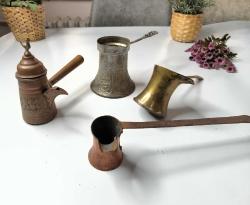 Antika Cezve Lotu - Bakır Malzeme Türk Kahvesi Cezveleri - Bosna İşi - Osmanlı Modeli
