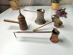 Antika Cezve Lotu - Bakır Malzeme Türk Kahvesi Cezveleri - Bosna İşi - Osmanlı Modeli