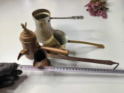 Antika Cezve Lotu - Bakır Malzeme Türk Kahvesi Cezveleri - Bosna İşi - Osmanlı Modeli