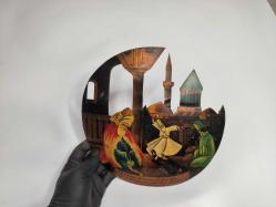 Antika Mevlana Duvar Tabağı - El Boyama Bakır Tabak - Konya Semazen Tabak - ESKİ ÜRÜN -  Duvar Dekoru