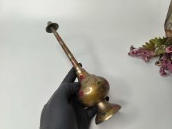 Eskilerden Gülebdan - Eski Çiçek Desenli Pirinç Gül Suyu Şişesi - Kalem İşi Gülebdan - Büyük Boy