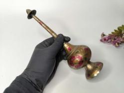 Eskilerden Gülebdan - Eski Çiçek Desenli Pirinç Gül Suyu Şişesi - Kalem İşi Gülebdan - Büyük Boy