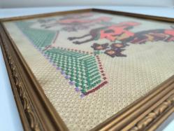 Antika HOROZ Kanaviçe - Ahşap Çerçeveli Cam Kaplamalı El İşi Kanaviçe - Tablo - Duvar Dekoru