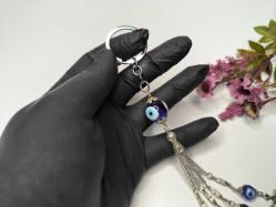 Semazen Temalı - Cam Nazar Boncuklu Anahtarlık - Tesbih Sallama Nazarlık Anahtarlık - Metal & Cam Boncuklu Nazar anahtarlık Cam