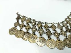 Osmanlı Paralı Kolye - Alınlık - Sarı Paralı Takı - Bujiteri - Takı Tasarım - Fes Önü Süs