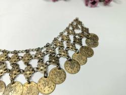 Osmanlı Paralı Kolye - Alınlık - Sarı Paralı Takı - Bujiteri - Takı Tasarım - Fes Önü Süs