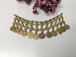 Osmanlı Paralı Kolye - Alınlık - Sarı Paralı Takı - Bujiteri - Takı Tasarım - Fes Önü Süs - 002