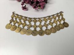 Osmanlı Paralı Kolye - Alınlık - Sarı Paralı Takı - Bujiteri - Takı Tasarım - Fes Önü Süs - 002