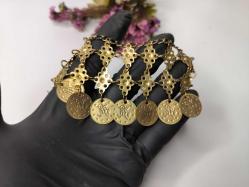 Osmanlı Paralı Kolye - Alınlık - Sarı Paralı Takı - Bujiteri - Takı Tasarım - Fes Önü Süs - 002