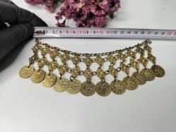 Osmanlı Paralı Kolye - Alınlık - Sarı Paralı Takı - Bujiteri - Takı Tasarım - Fes Önü Süs - 002