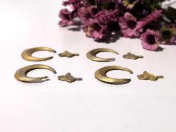 Üç Hilal Osmanlı Tuğrası Metal - Ay - Hilal Desenli Metal Tuğra - Pirinç Objeler - Takı Tasarım Malzeme - 8 ADET