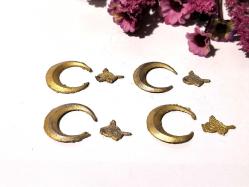 Üç Hilal Osmanlı Tuğrası Metal - Ay - Hilal Desenli Metal Tuğra - Pirinç Objeler - Takı Tasarım Malzeme - 8 ADET