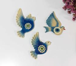 Antika Kuş Nazarlık - Nazar Boncuğu Duvar Dekoru Kuş - Duvar Tabağı - Dekor - 3 Adet