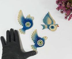 Antika Kuş Nazarlık - Nazar Boncuğu Duvar Dekoru Kuş - Duvar Tabağı - Dekor - 3 Adet