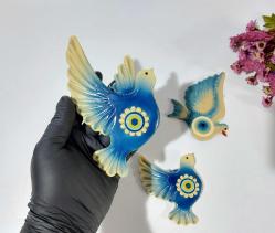 Antika Kuş Nazarlık - Nazar Boncuğu Duvar Dekoru Kuş - Duvar Tabağı - Dekor - 3 Adet