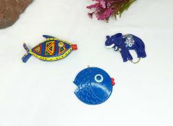 Eskilerden BALIK - FİL Nazarlık - Nazar Boncuğu Bereket Duvar Dekoru - Duvar Tabağı - Tasarım Balık Dekor - 3 ADET