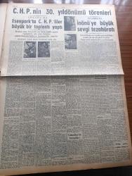 Ulus Gazetesi - Turkish Newspaper - 10 Eylül 1953 - CHP'nin 30. Yıldönümü  büyük törenlerle kutlandı - İsmet İnönü'nün nutku - öyle de olsa yazan Nihat Erim - İzmir'in kurtuluş Bayramı - Atatürk'ün naaşının nakli - Kasım Gülek Hakkari'de - altın şu gayr-ı malüm yazan Namık Zeki Aral - Avrupa güzelliğine seçilen İtalyan güzelinin bikini ile pozu - Malatya suikasti davasının dünkü duruşması - Necip Fazıl Kısakürek - Nurettin Ardıçoğlu ve Hüsnü Zeki Söylemezoğlu mahkum oldular - kızıllardan daha 3404 esir istendi - Milli eğitim talebe yurdu yandı - evvelki gün Kore'den İzmir'e gelen birliğimiz mensupları rıhtımda fotoğraf - İstanbul basketbol turnuvası - Yelken yarışlarının hakemleri - Yüksek planör kampı çalışmaları - Ankara İstanbul Radyosu Programı - İstanbul'da İsmet İnönü'ye büyük sevgi tezahüratı - Avni Doğan konuşmasını yaparken fotoğraf - Halil Sezai Erkut konuşuyor fotoğraf - Münir Nurettin Selçuk Yarın akşam şehir bahçesinde - Atatürk'ün muvakkat kabrine CHP'liler giderken