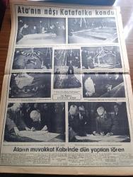 Ulus Gazetesi - Turkish Newspaper - 5 Kasım 1953 - Demokrat Parti nizam Partisi yazan Hüseyin Cahit Yalçın Başmakale - Atatürk'ün naaşı katafalkta fotoğraf - birleşik Amerika'da muhalefetin başarısı - İstanbulspor 4 Vefa 2 fotoğraf - Celal Yardımcının ağrı'daki konuşmasının zaptını tutanlar hala savcılığa davet edilmedi - birleşik Amerika'nın Türkiye Büyükelçisi Warren'in yaptığı konuşma - Adnan Menderes'e gönderilen protesto telgrafları - kafaoğlu faciası yazan Nihat Erim - İsrail başbakanı Ben Gurion istifa etti - tarihi Çemberlitaş tamir ediliyor - Kara Kuvvetleri hentbol şampiyonasını Harp okulu takımı kazandı - Ankara'da cemiyet hayatı - Ata'nın naaşı katafalka kondu foto röportaj Hüseyin Ezer - Atatürk'ün kız kardeşi Makbule Atadan da oradaydı fotoğraf - Bu toprağın altında Atatürk'ün bayrağımıza sarılı tabutu duruyordu rutubetin tesiri ile bayrak çürümüştü fotoğraf - Büyük Millet Meclisi Başkanı Abdülhalik Renda tutulan zaptı imzaladı fotoğraf - Anıtkabir'e gelecek Toprak