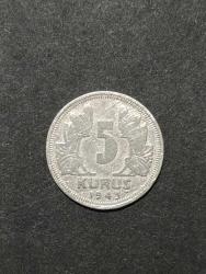 1943 TARİHLİ NİKEL 5 KURUŞ