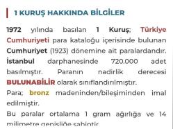 1972 TARİHLİ BRONZ 1 KURUŞ