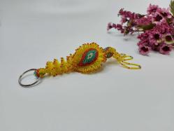Boncuk İşi Nazarlık Anahtarlık - Cezaevi İşi Nazar Boncuklu Anahtarlık - Sarı