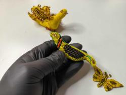 Cezaevi İşi Cam Boncuk Kuş Biblosu - Eski Kuş - Kelebek Biblo - Boncuk Sanatı - Lot