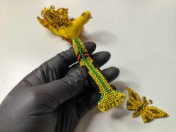 Cezaevi İşi Cam Boncuk Kuş Biblosu - Eski Kuş - Kelebek Biblo - Boncuk Sanatı - Lot