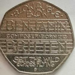 İNGİLTERE   2013   50   PENCE  HATIRA 100. Yıldönümü - Sör Benjamin Britten'in Doğumu
