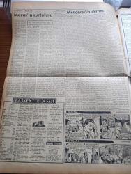 Ulus Gazetesi - Turkish Newspaper - 11 Şubat 1958 - Atina'da Kıbrıs'ın geleceği için görüşmeler yapılıyor - bahar havası yaşayan başkentliler Dün bundan bol bol faydalandılar fotoğraf - CHP'nin en kuvvetli tarafı tesanüttür - yargıç ödenekleri arttırılıyor - Adnan Menderes'in Bursa Demokrat Parti kongresinde verdiği ve radyoda okunan demeci - Celal Bayar dönüyor - Arap birliğinin yeni başkenti Şam oldu - Asım Eren'in başbakana telgrafı - birleşik Amerika Fransa ile Tunus arasında arabuluculuk yapacak - Vatan Yolunda Milli mücadele hatıraları yazan Yakup Kadri Karaosmanoğlu Yazı Dizisi - gaf mı itiraf mı yazan Bülent Ecevit - vur fakat gülme yazan Yakup Kadri Karaosmanoğlu - komisyon Zeki Zeren'in dersini inceliyor - Ankara'da 24 saat sinema tiyatro programı - Ankara İstanbul Radyosu Programı - pek yakında senenin en büyük filmi Aida Sophia Loren - Fransız kültür merkezi'nde konferans - boks milli takımımız dün gece Tahran'a hareket etti - Galatasaray yarın emniyet ile oynuyor