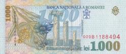 Koleksiyon Ürünü Romanya 1000 Lei 1998 kağıt parası 1.000 una mie ünlü Rumen şairi Mihai Eminescu resimli