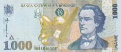 Koleksiyon Ürünü Romanya 1000 Lei 1998 kağıt parası 1.000 una mie ünlü Rumen şairi Mihai Eminescu resimli