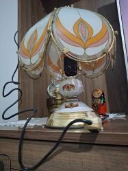 36 CM SERAMiK GÖVDE PiRiNÇ ÜZERi CAM YAPRAKLI ABAJUR