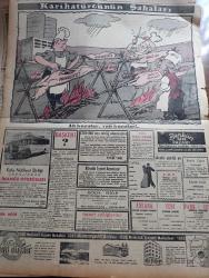 Ulus Pazar Gazetesi - Turkish Newspaper - 15 Nisan 1956 - erkekleri baştan çıkardığı için kadınların hışmına uğrayan bir kraliçe Gloria Pall fotoğraf - mizahi fıkralar - aileleri razı olmadığı için iskoçya'ya kaçıp evlenen iki genç fotoğraf - ihtiyar üstad Batı Almanya başbakanı Adenauer ile bir mülakat fotoğraf - çizgilerle eleştirme karikatür - Menderes ( D.P.yi çöktüren zat ) yazan Kemal Aşkar - tıbbi konular sara ( epilepsi) - sağlık fuarı - yalnız kalan Ingrid Bergman kızının yanına dönüyor fotoğraf - asker gözü ile bir gezinin düşündürdükleri yazan Hicret Cambazoğlu - Helikon ve diğerleri yazan İlhan K. Mimaroğlu - ecnebi karikatürler - Sarışın bomba Marilyn Monroe tamamen iyileşmiştir fotoğraf - Ulusun hikayesi Miss Morgan'ın korkusu - Paris'te Mommartre'daki Nouvelle Ev adlı gece kulübü havva'nın aşıkları isimli bir numaraya başlamıştır Fotoğrafı - karikatürcünün şakaları - İnanöz otobüsleri - Berkün bebe pazarı - çıplak ayaklı kontes filmi Ankara sinemasında - Garanti Bankası