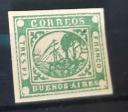 LOT.9 » Arjantin 1858 Buenos Aires Bağımsız şehir devleti buharlı gemi pulu cok nadir