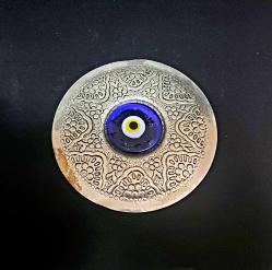 Gümüş Kaplama Cam Nazarlık - Nazar Boncuklu Nazarlık - Kapı Duvar Süsü