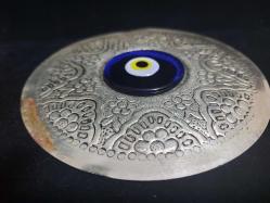 Gümüş Kaplama Cam Nazarlık - Nazar Boncuklu Nazarlık - Kapı Duvar Süsü