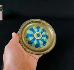 Pirinç Nazarlık - Metal NAzar Boncuğu - Çiçek Desenli Nazarlık - Nazar Boncuklu Tabak - Kapı Duvar Süsü