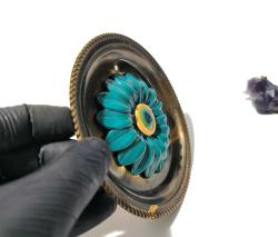 Pirinç Nazarlık - Metal Nazar Boncuğu - Çiçek Desenli Nazarlık - Nazar Boncuklu Kabartmalı Tabak - Kapı Duvar Süsü