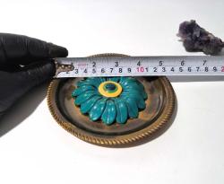 Pirinç Nazarlık - Metal Nazar Boncuğu - Çiçek Desenli Nazarlık - Nazar Boncuklu Kabartmalı Tabak - Kapı Duvar Süsü