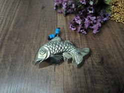 Gümüş Kaplama Balık Nazarlık - Metal Nazar Boncuğu - Cam Boncuklu Nazarlık - Kabartmalı Kapı Duvar Süsü