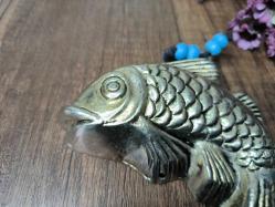 Gümüş Kaplama Balık Nazarlık - Metal Nazar Boncuğu - Cam Boncuklu Nazarlık - Kabartmalı Kapı Duvar Süsü