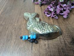 Gümüş Kaplama Balık Nazarlık - Metal Nazar Boncuğu - Cam Boncuklu Nazarlık - Kabartmalı Kapı Duvar Süsü