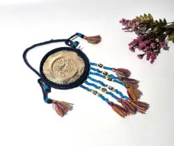 Metal Nazarlık - Gümüş Kaplama Kuşlu Cam Boncuklu Nazarlık - Nazar Boncuğu - Otel - Dükkan Kapı Duvar Süsü - 009